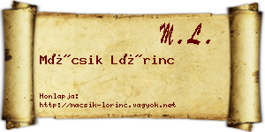 Mácsik Lőrinc névjegykártya
